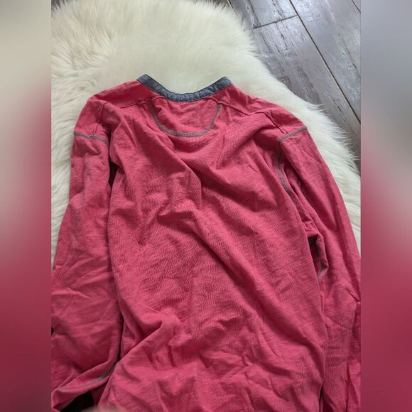 NWT True Grit Bowery Burnout Slit Tee Red Pink Long Sleeve Henley Shirt L Large - Picture 5 of 5